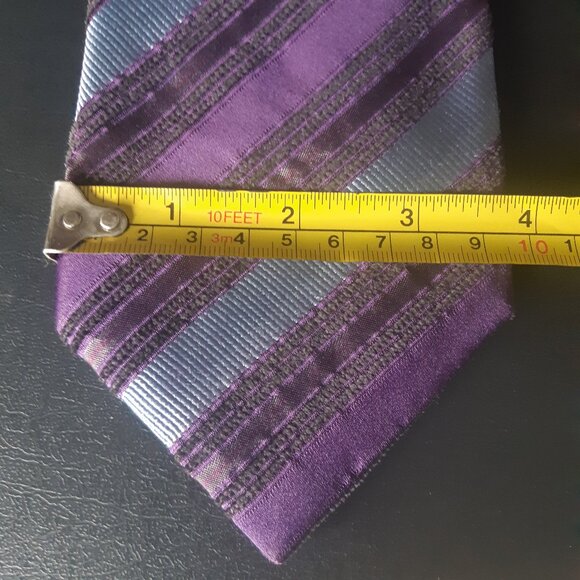 Canali 100% Silk Men's Neck Tie, Purple & Grey Diagonal Stripes - Picture 7 of 12
